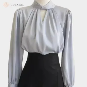 Luexco Prim Chic French Satin Long Sleeved Top