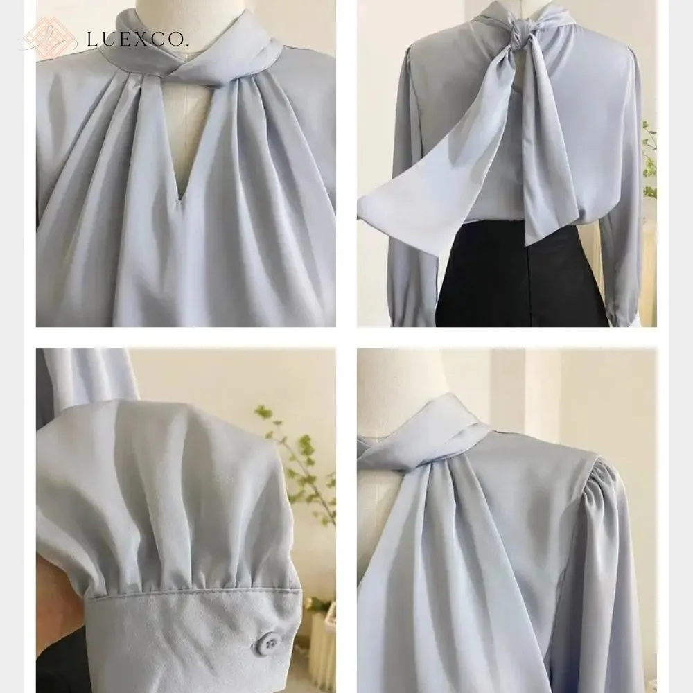Luexco Prim Chic French Satin Long Sleeved Top