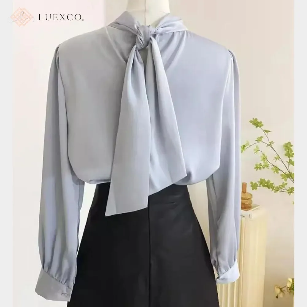 Luexco Prim Chic French Satin Long Sleeved Top