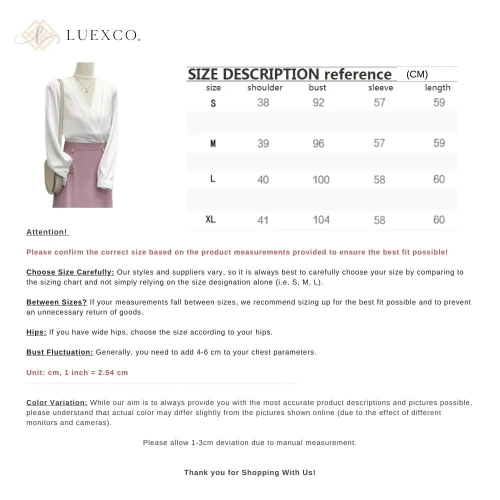 Luexco Prim Chic Satin Blouse Elegant Cross Pleated