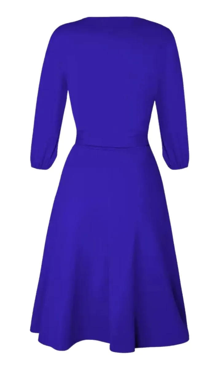 Luexco Vintage Lantern Dress Half Sleeve O-Neck Pocket Sashes