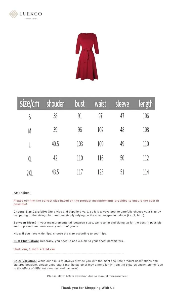 Luexco Vintage Lantern Dress Half Sleeve O-Neck Pocket Sashes