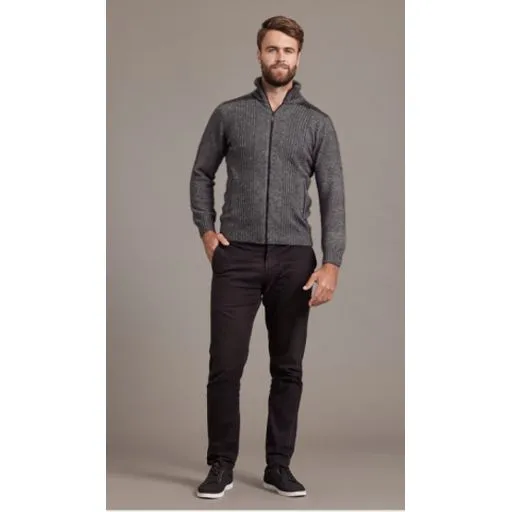Men Rib Zip Jacket with Leather Trim - McDonald New Zealand