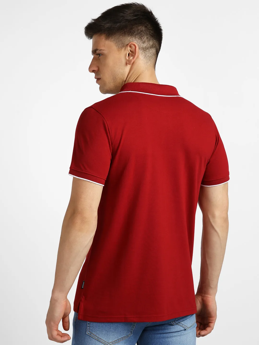 Men's Red Solid Slim Fit Half Sleeve Cotton Polo T-Shirt