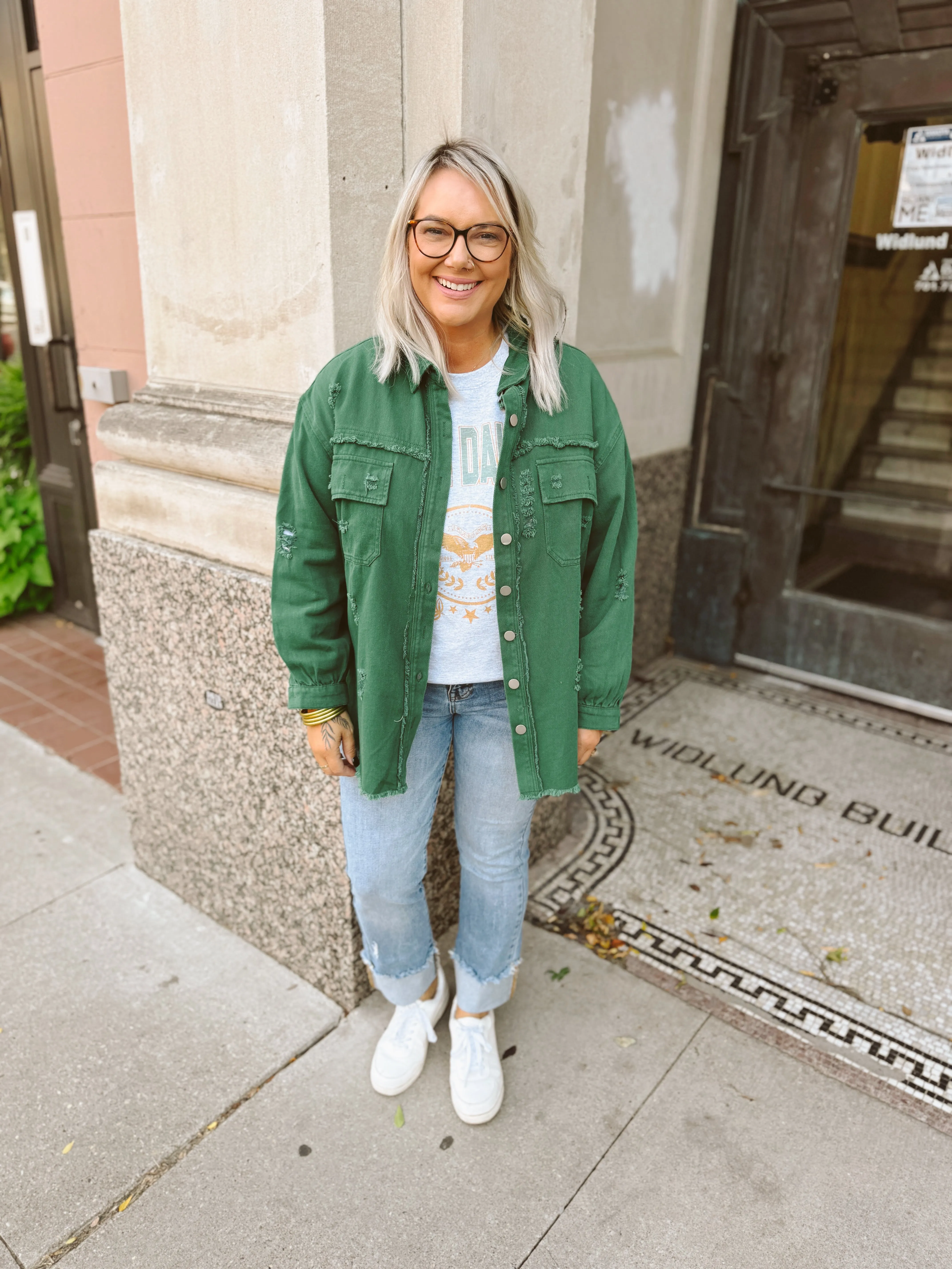 Missy Fringe Kelly Green Shirt Jacket