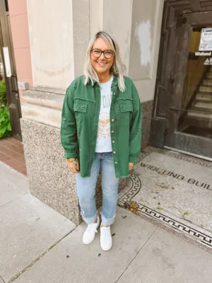 Missy Fringe Kelly Green Shirt Jacket