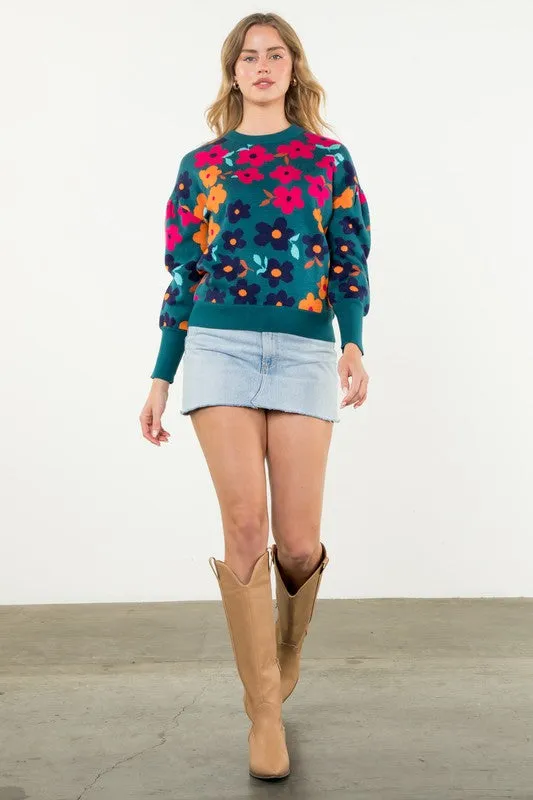 Petal Party Rib Knit Sweater