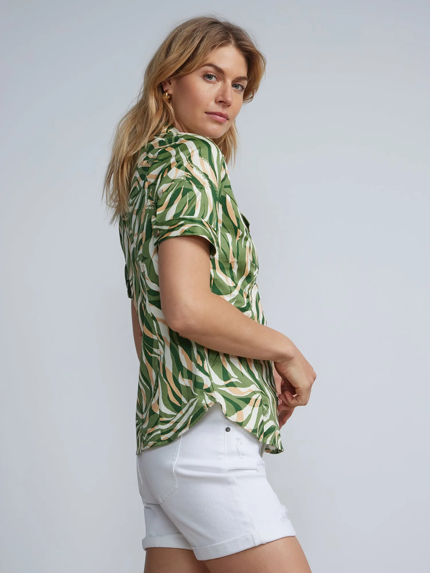 Petite Leaf Print Short-Sleeve Button-Front - NY&C Madison Shirt®