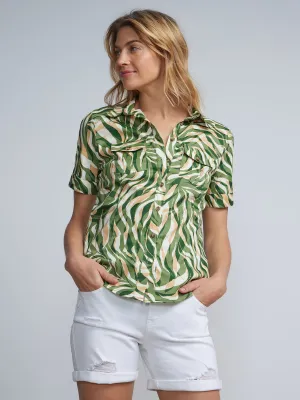 Petite Leaf Print Short-Sleeve Button-Front - NY&C Madison Shirt®