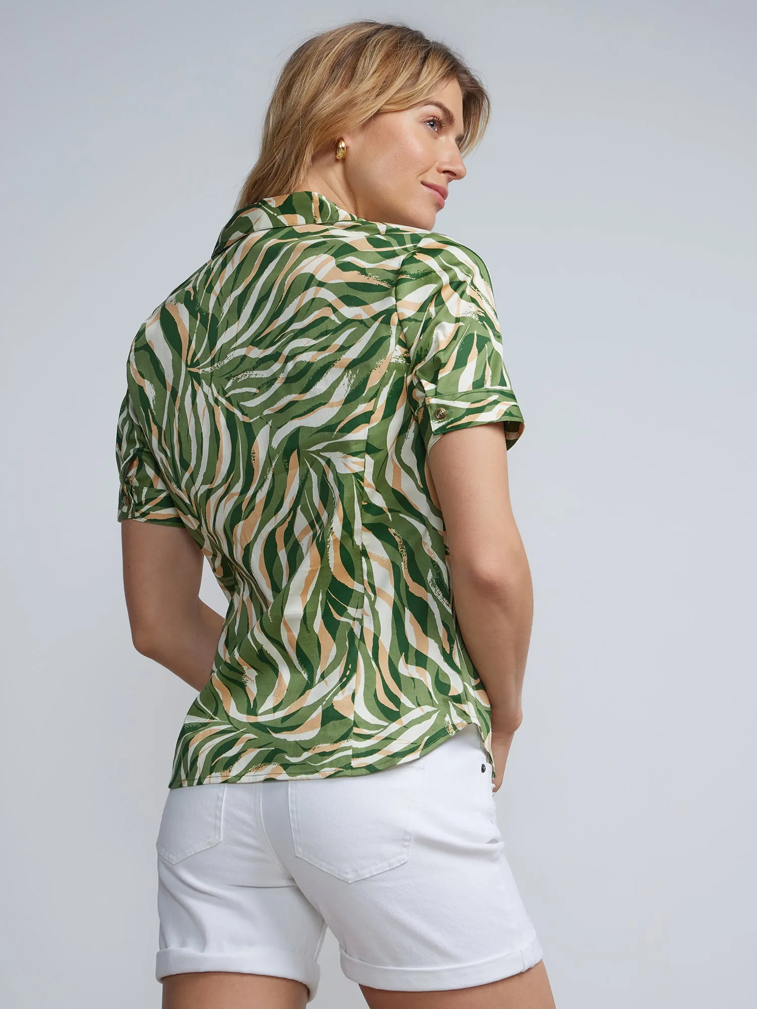 Petite Leaf Print Short-Sleeve Button-Front - NY&C Madison Shirt®