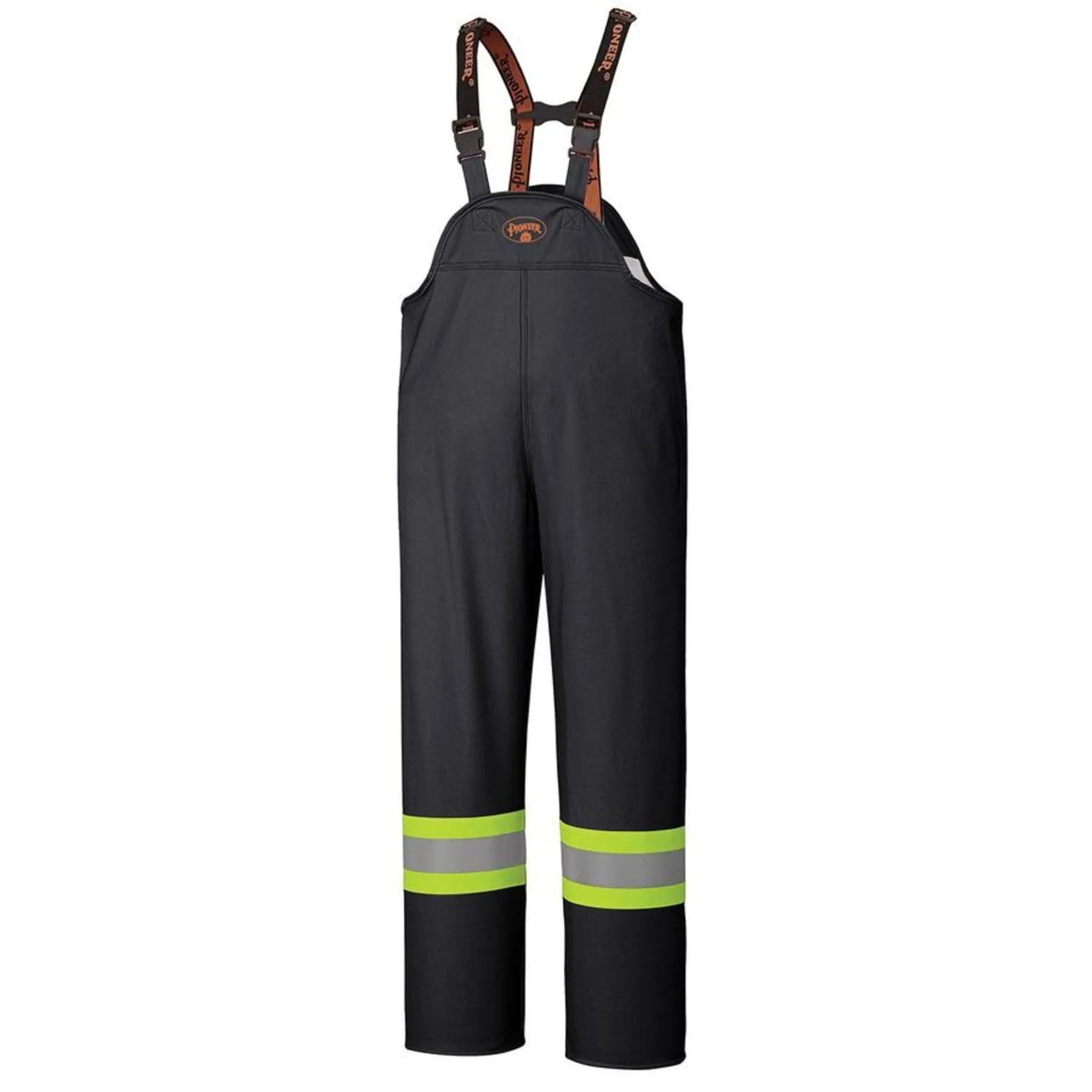 Pioneer Men's Hi Vis FR Work Bib Pants - CSA Certified, Poly Stretch, Flame Resistant, Waterproof, Reflective Tape, Durable Safety Gear | Sizes S-7XL