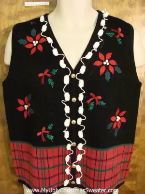 Poinsettias and Pom Poms Ugliest Christmas Sweater Vest