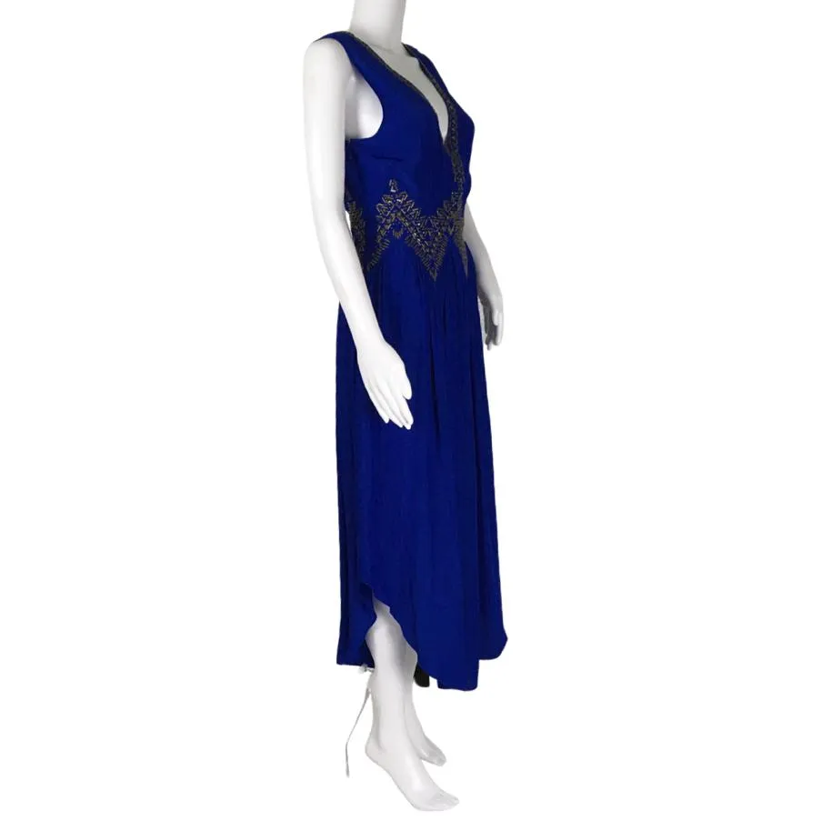 Ramy Brook Azure Color V-neck, Sleeveless Goldtone Embellishment Demi Dress