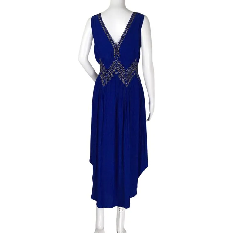Ramy Brook Azure Color V-neck, Sleeveless Goldtone Embellishment Demi Dress