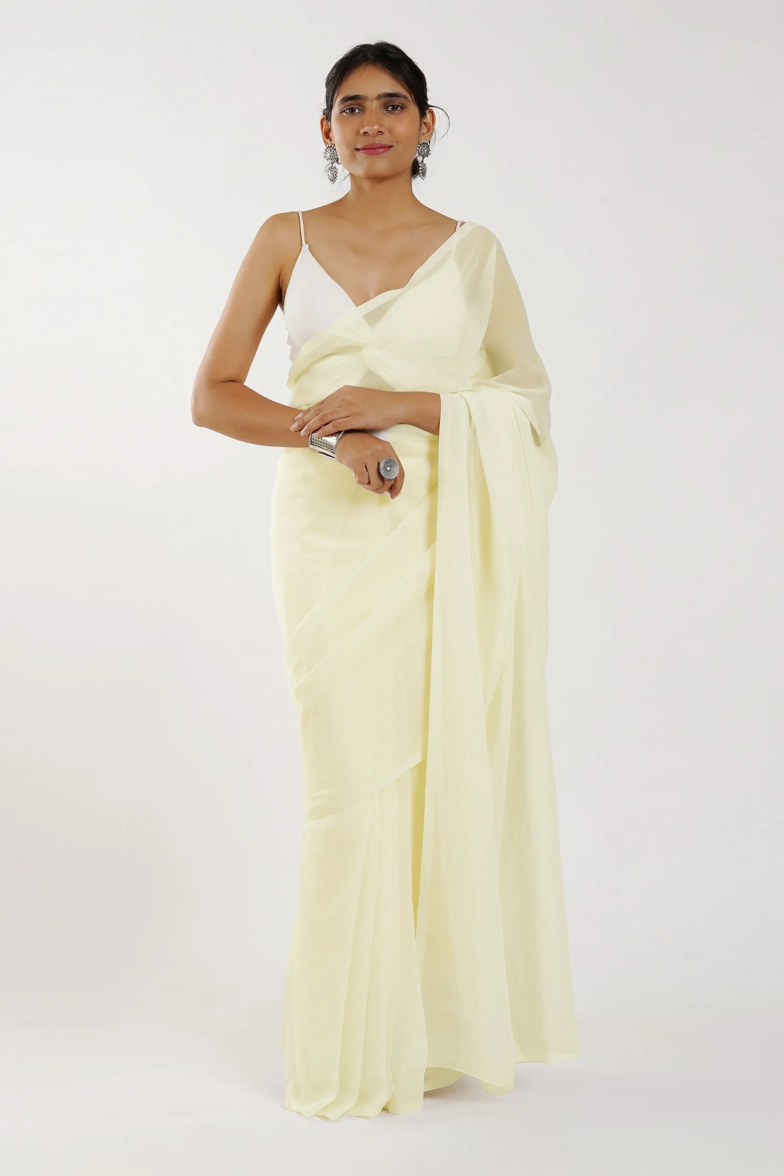 Teejh Farah Cream Georgette Ready to Drape Saree