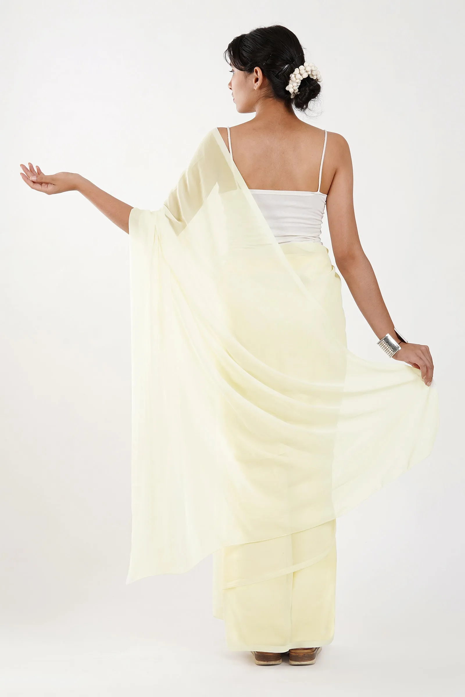 Teejh Farah Cream Georgette Ready to Drape Saree