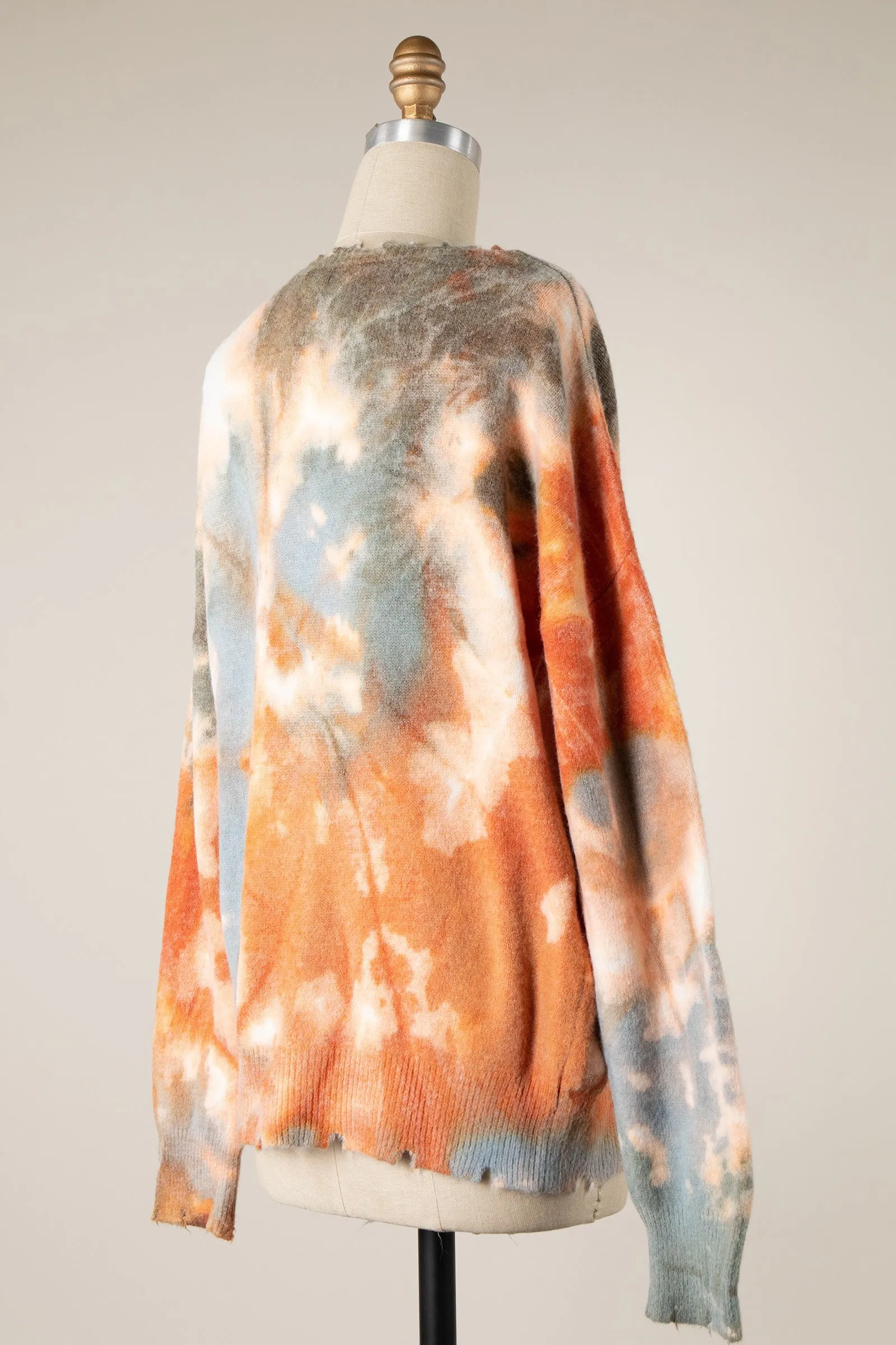 TIE DYE DISTRESSED HEM SOFT KNIT SWEATER 1 PACK