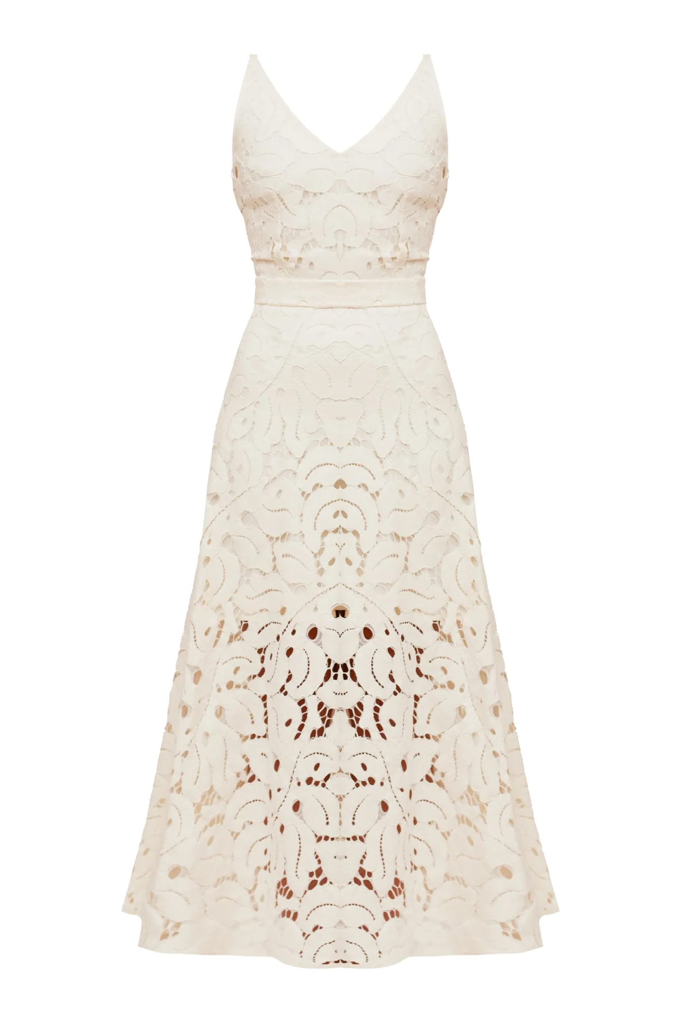 ULLA white lace midi dress with flattering skirt