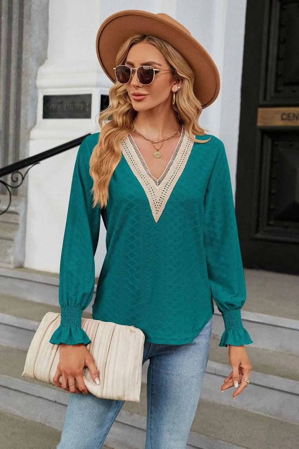 V-Neck Flounce Sleeve Blouse - Chic and Stylish Design