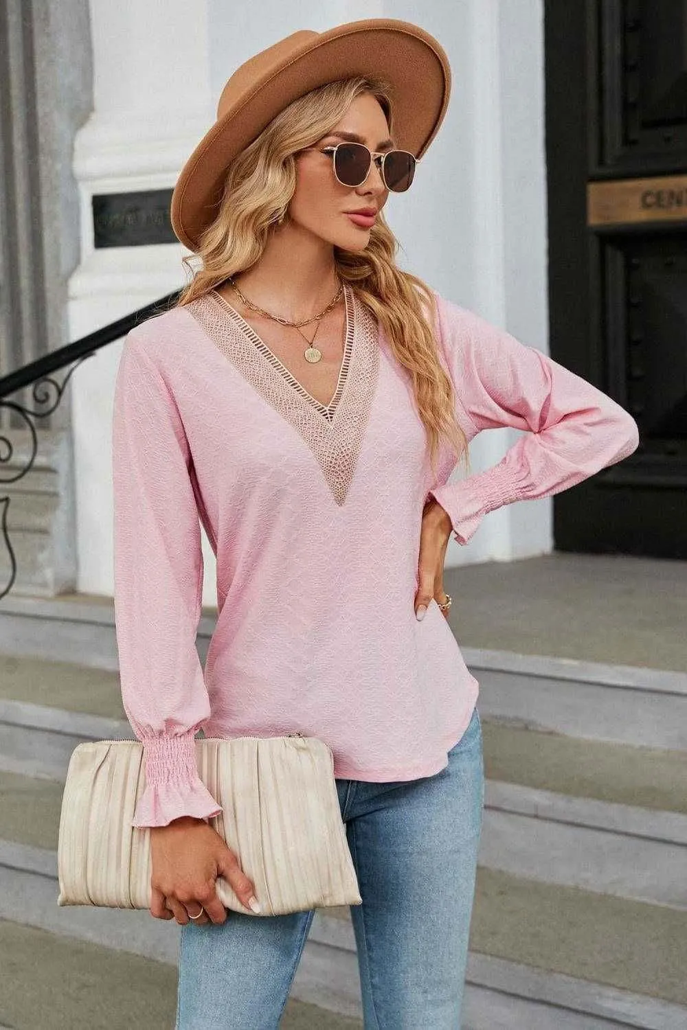 V-Neck Flounce Sleeve Blouse - Chic and Stylish Design