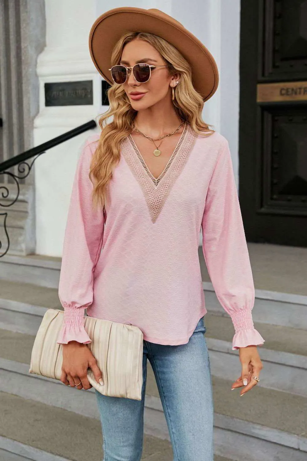 V-Neck Flounce Sleeve Blouse - Chic and Stylish Design
