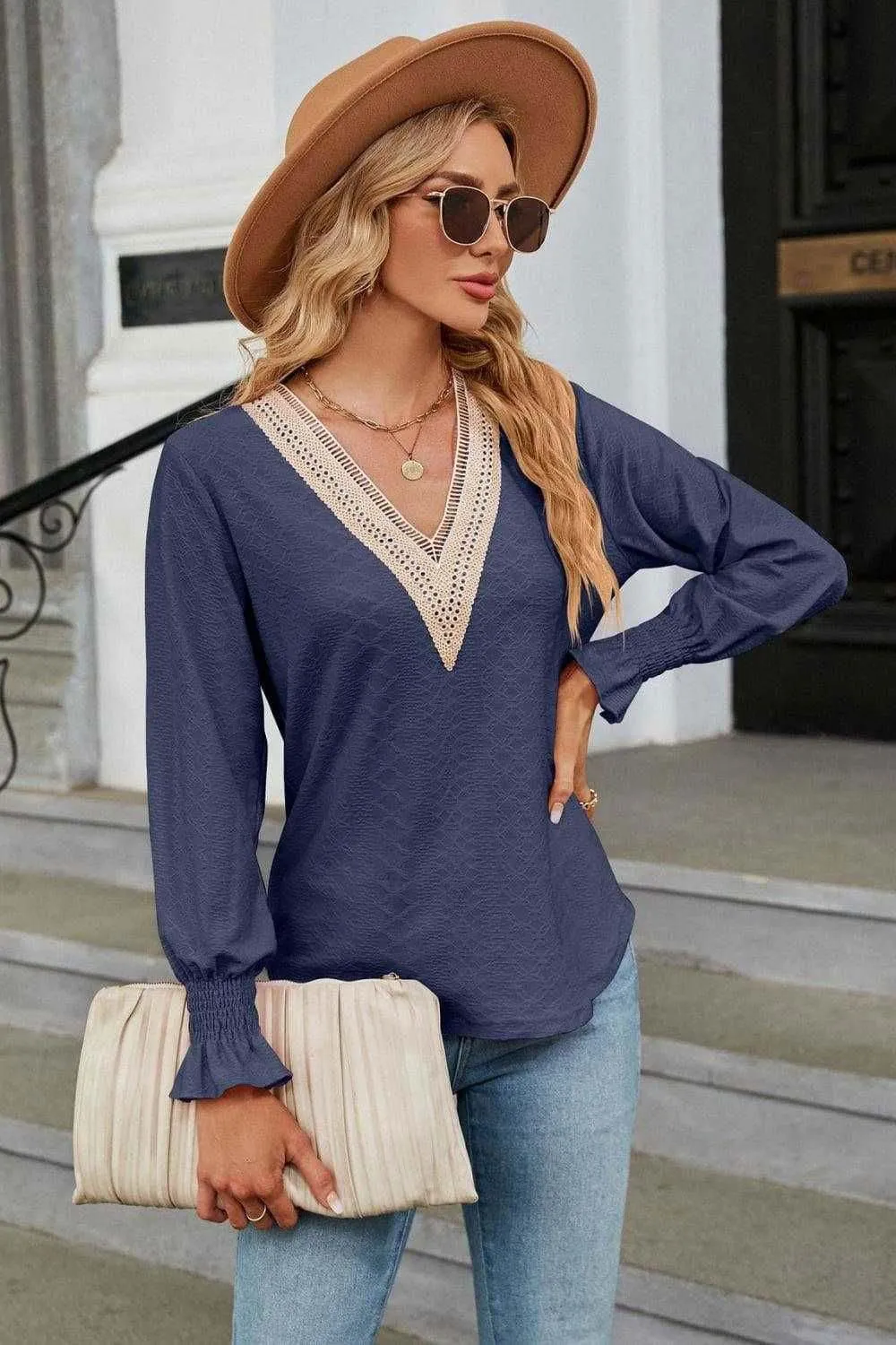 V-Neck Flounce Sleeve Blouse - Chic and Stylish Design
