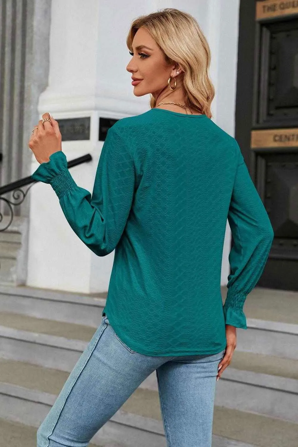V-Neck Flounce Sleeve Blouse - Chic and Stylish Design