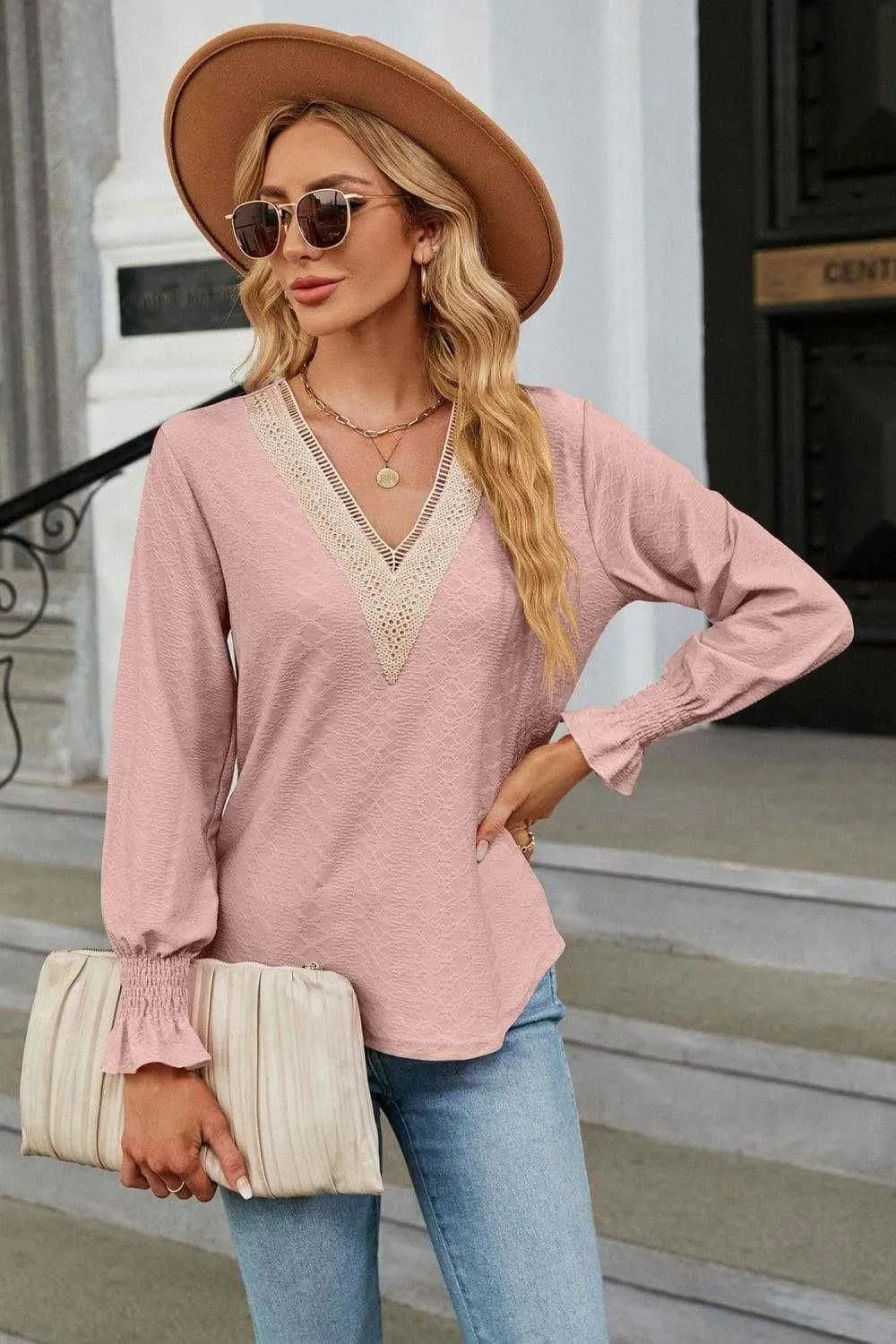 V-Neck Flounce Sleeve Blouse - Chic and Stylish Design