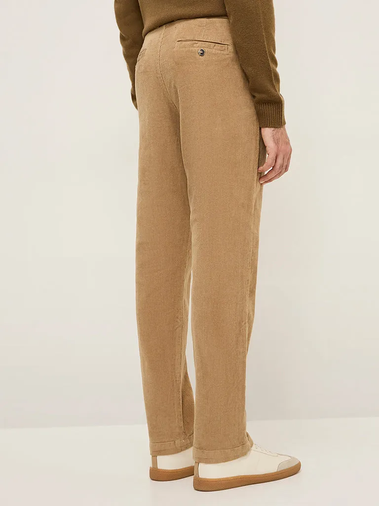 WES Casuals Beige Relaxed-Fit Mid-Rise Cotton-Blend Chinos