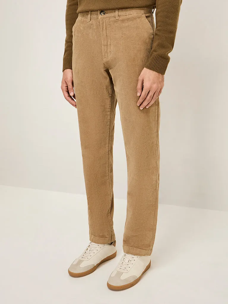 WES Casuals Beige Relaxed-Fit Mid-Rise Cotton-Blend Chinos