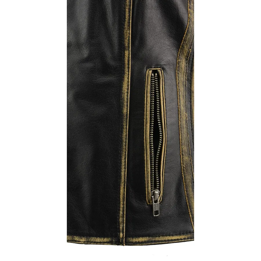 Women Distressed Brown Leather Vest with Lace & Star Accents