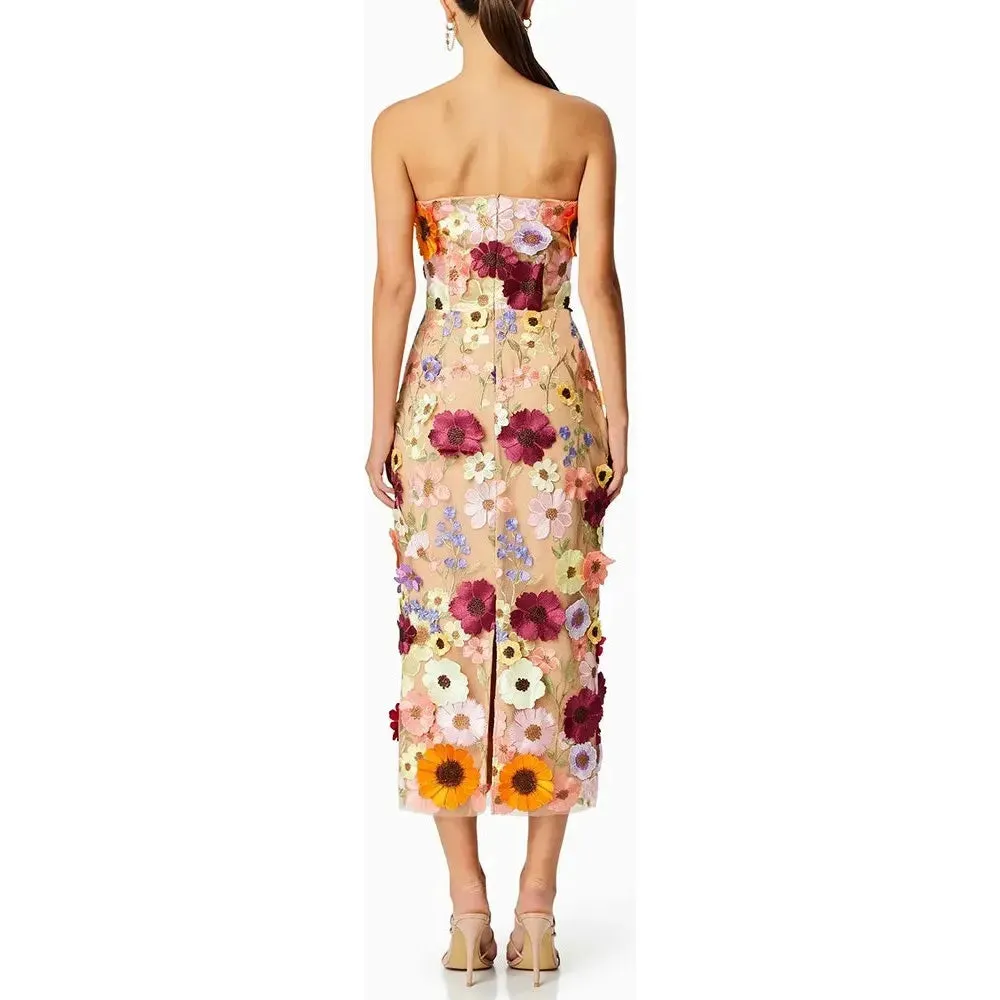 Women's Sleeveless Floral Appliques Midi Dress