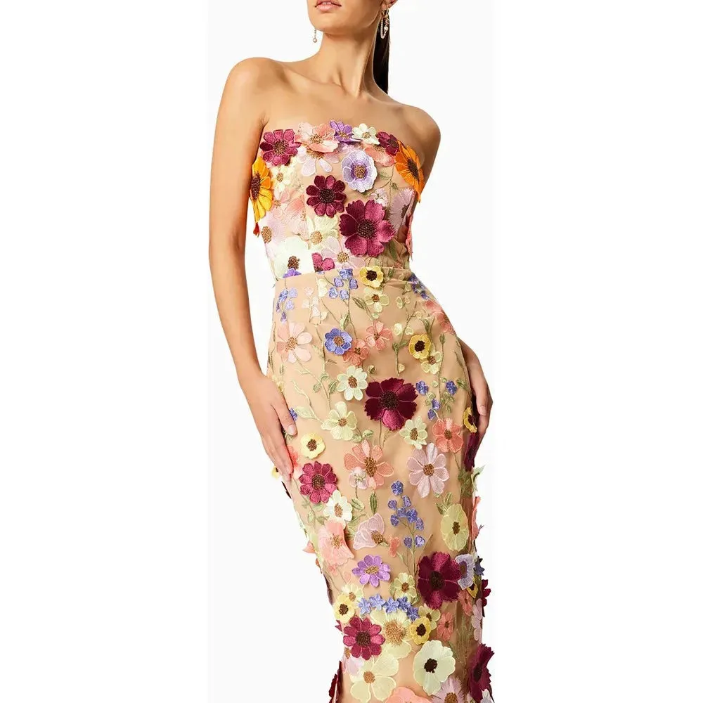 Women's Sleeveless Floral Appliques Midi Dress