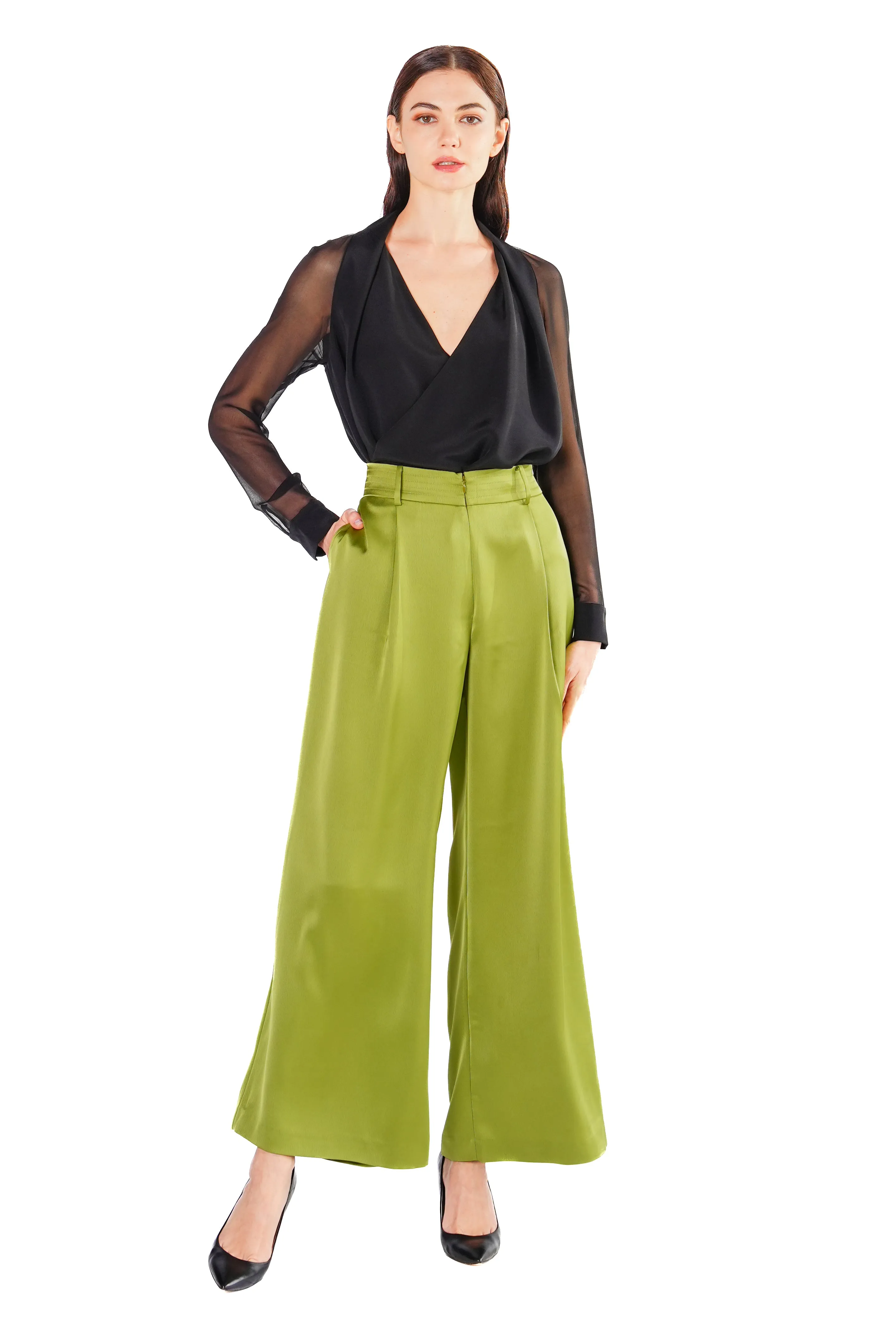 Zora Two-Toned Criss Cross Silk Crepe Blouse